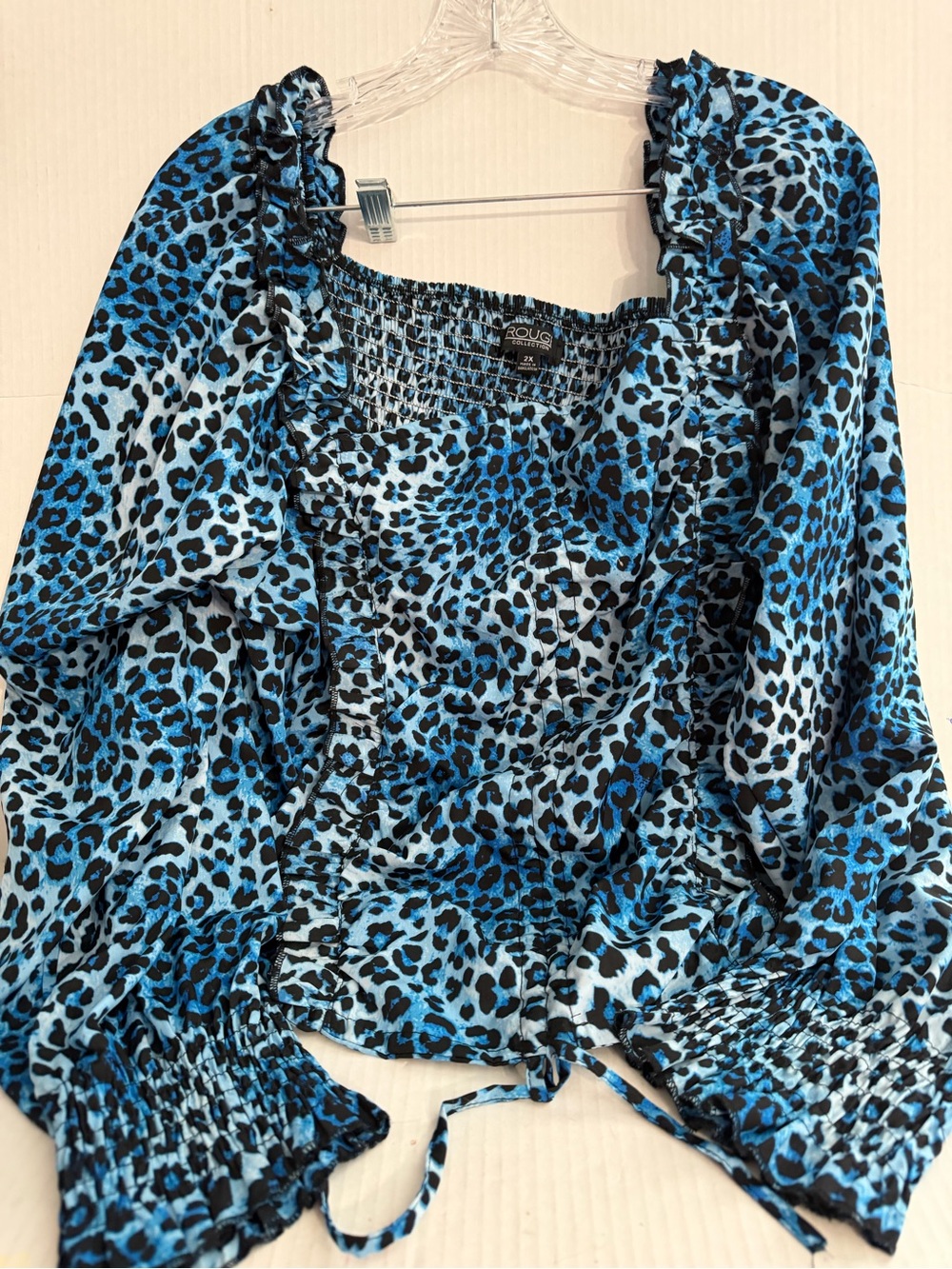 Rouge! Blue Leopard Print Smocked Blouse